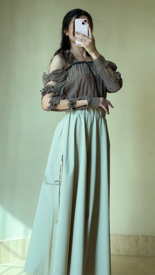 Cold Shoulder Ruffle Top & Maxi Skirt Set