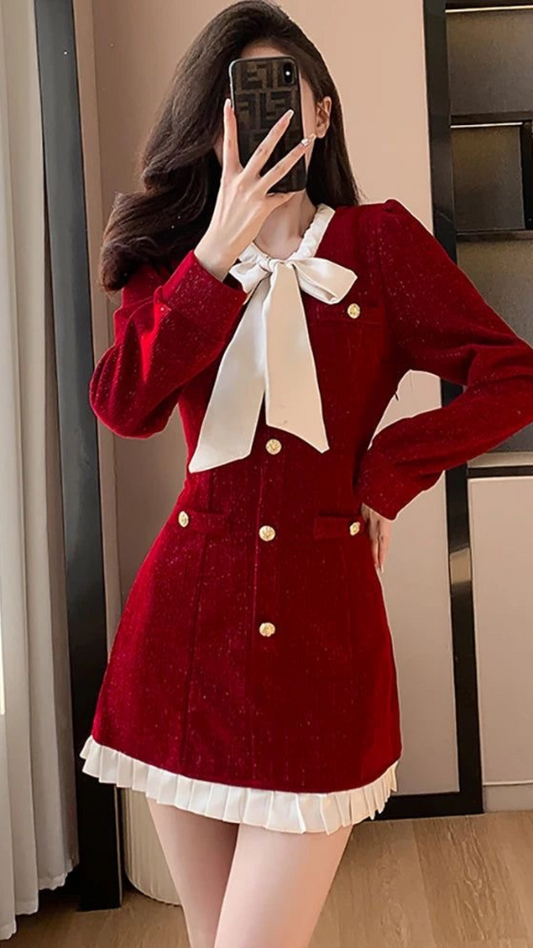 Crimson Elegance: Vintage-Inspired Velvet Blazer Dress